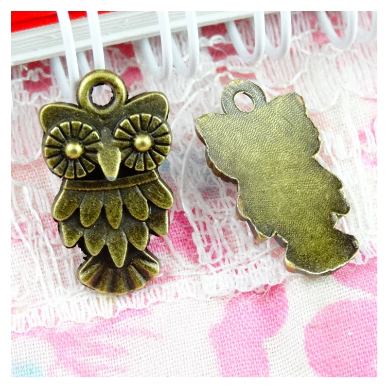 100 Antique Bronze Owl Charms 11.8x20mm DIY Jewelry Accessories