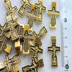 100pcs Bronze Orthodox Cross Pendant Bracelet Accessory Jewelry
