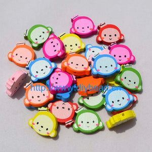 100pcs Children Jewelry Findings, Cartoon Monkey Wooden Beads Mix