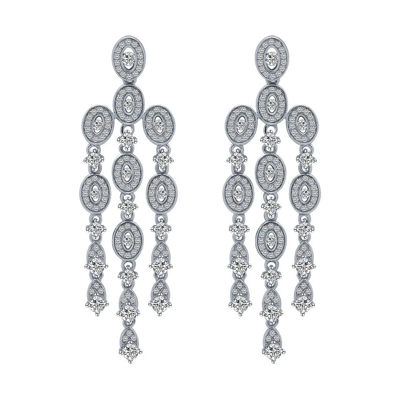 14k Diamond Drop Earrings for Women - Romantic Rhinestone Stud Earrings