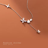 925 Silver CZ Butterfly Pendant Choker Necklace