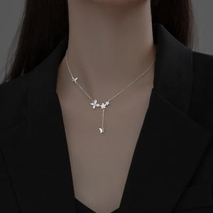 925 Silver CZ Butterfly Pendant Choker Necklace
