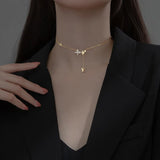 925 Silver CZ Butterfly Pendant Choker Necklace