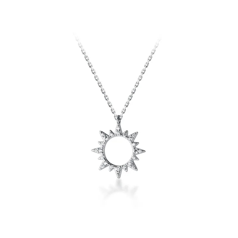 925 Sterling Silver Mini CZ Set SUN Pendant Necklace