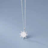 Genuine 925 Sterling Silver Sun Pendant Necklace with Crystals