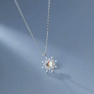Genuine 925 Sterling Silver Sun Pendant Necklace with Crystals