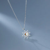 Genuine 925 Sterling Silver Sun Pendant Necklace with Crystals