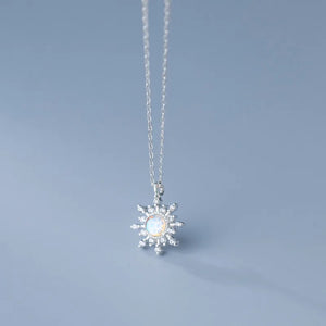 Genuine 925 Sterling Silver Sun Pendant Necklace with Crystals