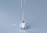 Genuine 925 Sterling Silver Sun Pendant Necklace with Crystals
