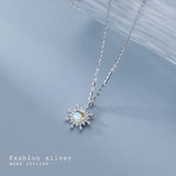 Genuine 925 Sterling Silver Sun Pendant Necklace with Crystals