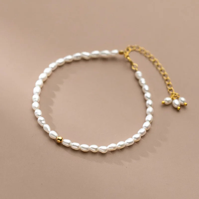 925 Sterling Silver Freshwater Pearl Bracelet Tassel C-S4694