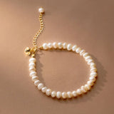 925 Sterling Silver Pearl Baroque Chain Bracelet Bell Women's
