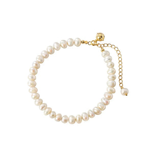 925 Sterling Silver Pearl Baroque Chain Bracelet Bell Women's
