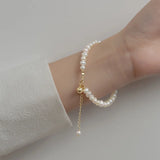 925 Sterling Silver Pearl Baroque Chain Bracelet Bell Women's