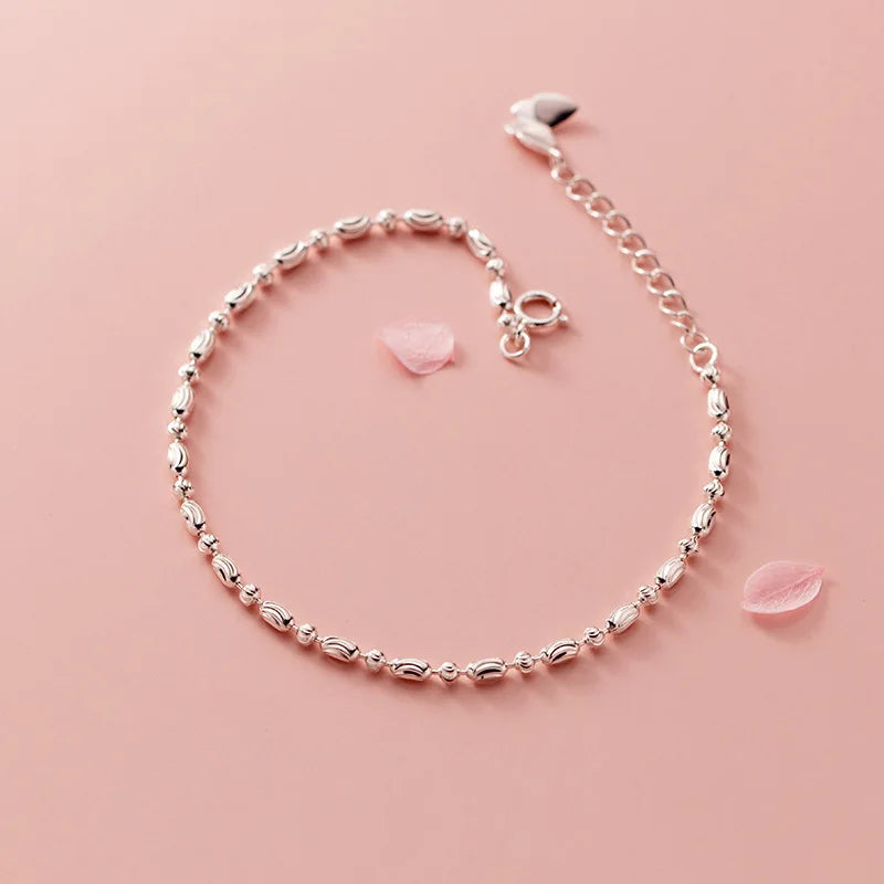 925 Sterling Silver Lucky Bean Oval Beads Chain Bracelet Women's C-S448