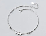 925 Sterling Silver Double Rows 3-Heart Anklet Bracelet