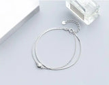 925 Sterling Silver Double Rows & Solitaire CZ Chain Bracelet