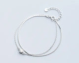 925 Sterling Silver Double Rows & Solitaire CZ Chain Bracelet