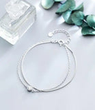 925 Sterling Silver Double Rows & Solitaire CZ Chain Bracelet