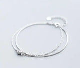 925 Sterling Silver Double Rows & Solitaire CZ Chain Bracelet