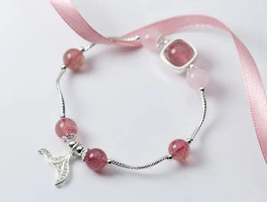 925 Silver Strawberry Quartz Mermaid Tail Cuff Bracelet
