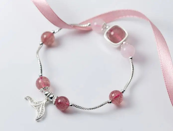 925 Silver Strawberry Quartz Mermaid Tail Cuff Bracelet
