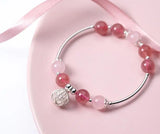 925 Silver Strawberry Quartz & Pink Crystal Cuff Bracelet