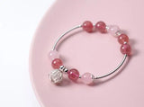 925 Silver Strawberry Quartz & Pink Crystal Cuff Bracelet