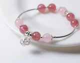 925 Silver Strawberry Quartz & Pink Crystal Cuff Bracelet