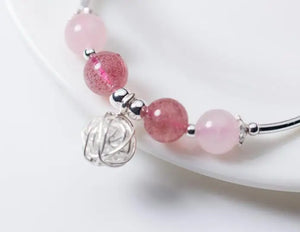 925 Silver Strawberry Quartz & Pink Crystal Cuff Bracelet