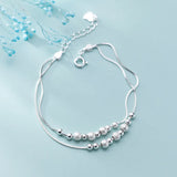 925 Sterling Silver Double Rows Brushed & Polished Bracelet