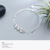 925 Sterling Silver Double Rows Brushed & Polished Geometric Bracelet