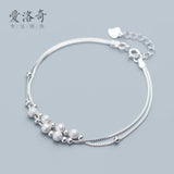 925 Sterling Silver Double Rows Brushed & Polished Geometric Bracelet