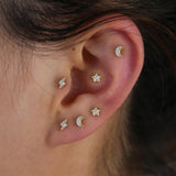 925 Silver Moon Star Lightning Earrings Set CZ Stud