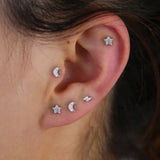 925 Silver Moon Star Lightning Earrings Set CZ Stud