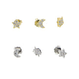925 Silver Moon Star Lightning Earrings Set CZ Stud