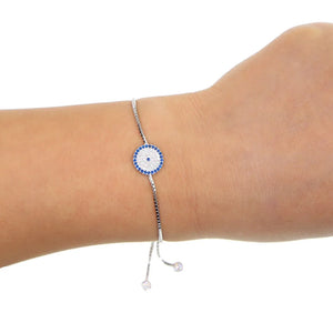 925 Silver Evil Eye Bracelet CZ Charm Women Lady Girls