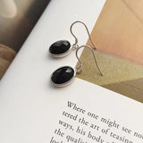 925 Sterling Silver Agate Oval Hook Dangle Earrings