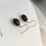 925 Sterling Silver Agate Oval Hook Dangle Earrings