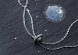 925 Silver Double Row Zirconia Lucky Circle Pendant Necklace