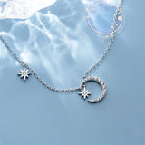 Sterling Silver CZ Moon & Star Pendant Necklace Choker