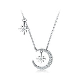 Sterling Silver CZ Moon & Star Pendant Necklace Choker