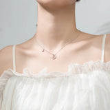 Sterling Silver CZ Moon & Star Pendant Necklace Choker