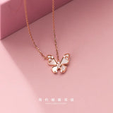 Sterling Silver Shell Pearl Butterfly CZ Pendant Necklace