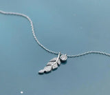 Sterling Silver 925 Branch Leaf Wings Pendant Necklace
