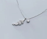 Sterling Silver 925 Branch Leaf Wings Pendant Necklace