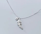 Sterling Silver 925 Branch Leaf Wings Pendant Necklace