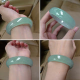 Green Jade Bangle Bracelet with Floating Flower Design