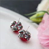 Red Fused Alumina Sterling Silver Stud Earrings