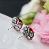 Red Fused Alumina Sterling Silver Stud Earrings